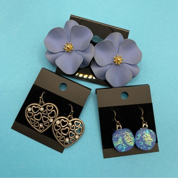 Silver Tone & Blue Dangle Earrings Bundle Of Three Pairs - Picture 5 of 5